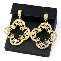 Chic Women Golden Drop Earring Crystal Hollow Out Flower Wedding Jewelry Arab Bridal Gift auksas