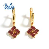 925 Sterling silver Clasp earring with natural Red garnet gemstone fine jewelry for girls daily wear nice gift Bolai Jewelry M raudona