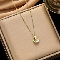 Little Swan Necklace for Women's New Light Luxury and Small Crowd Design Elegant Advanced Versatile and Simple Style Collar Chain 45CM beige