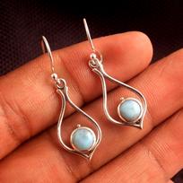 Natural Larimar Handmade Dangle Earring 100% 925 Sterling Silver Statement Jewelry mėlyna