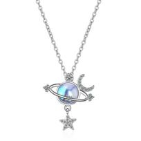 925 Sterlingo sidabro Mėnulio akmuo Planet Star Moon Charm pakabukas karoliai moterims Vestuviniai papuošalai Kaklo apykaklė Dz523
