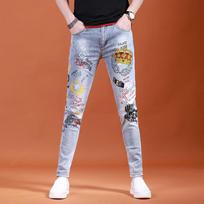Spausdinti vyriški džinsai Mados prekės ženklas Slim Fit Skinny Pants Plonos Siuvinėjimo Vyriškos 27