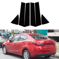 6 vnt. automobilio statramsčio stulpeliai, durų langų apdailos dangtelių lipdukai, išorinės dalys, skirtos Mazda Demio 2014-2019 / Toyota Yaris 2019-2020 black