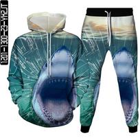 Vyriški madingi sportinio kostiumo rinkiniai Shark Dolphin Fish Creative Animal 3D Print Drabužiai Gobtuvas + kelnės Moteriška laisvalaikio sportinė apranga Dydis S-6XL M