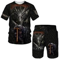 Šaunūs vyriški tamplierių riterio 3D spausdinimo marškinėliai / šortai / komplektai Retro Warrior Armor Cosplay Apranga Marškinėliai Kostiumas Hip Hop Gatvės Drabužiai L