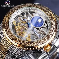 „Forsining“ vyriškas, tuščiaviduris retro raižytas automatinis mechaninis laikrodis GMT1220-A