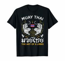 8 galūnių meno Sak Yant Tigro Muay Thai Marškinėliai Juodi S
