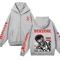 „Berserk“ megztiniai su užtrauktuku, pilnai užsegami megztiniai Anime Vyriški vilnos megztiniai Unisex hip-hop gatvės apranga Guts Graphic Y2K megztinis S