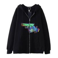 Diablo Style Hip-hop Gothic Harajuku Y2K Men's Pistol Print Couple Zippered Hoodie Harajuku Jacket Hoodie S
