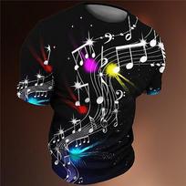 Muzikos natos Vyriški 3D marškinėliai Juodi Vasariniai Vyriški T-shirt Grafiniai Muzikiniai Apvalia Kaklo Drabužiai 3D Spausdinimas Lauko Atsitiktiniai Trumpomis Rankovėmis Mados Dizainerio 4XL brown