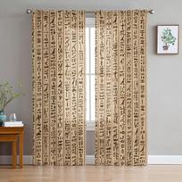 Senovės Egipto hieroglifai Retro stiliaus tiulio užuolaidos miegamajam Modernios voile užuolaidos Namų dekoravimas Langų užuolaidos 135W x 114H(cm)
