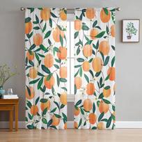 Oranžinės lapų gėlių šakų tiulio užuolaidos svetainei miegamajam, lengvos sheer užuolaidos langams, namų dekoras užuolaidos 135W x 114H(cm)
