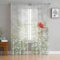 Colorful And Gorgeous Poppies Tulle Curtains for Living Room Drapes Window Sheer Modern Curtains for Bedroom Decor 135W x 114H(cm)