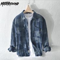Naujas džinsinis marškinis ilgomis rankovėmis vyrams Streetwear Madingas džinsinis marškinis vyrams Viršutiniai drabužiai Žakardinis kontrastingos spalvos languotas marškinis Jaunų vyrų drabužiai Laisvas kasdienis marškinis 4XL M mėlyna