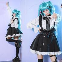 Anime Miku Cosplay Kostiumas Moterims Lolita Mielas Kaspinas Sijonas Kostiumas Mergaitė JK Mokyklinės Uniformos Kostiumas Helovino Karnavalo Vaidmenų Kostiumas L-(Costume+Wig)