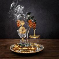 Arabian Incense Burner Set Bakhoor Decoration with Tongs Ornament Cone Holder Rotary