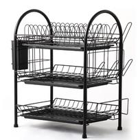 Indų džiovinimo lentyna 3 pakopų plieninė indų lentyna su nuimamu indų kanalizacijos lentynu Black 3 Tier with Cup Rack gray