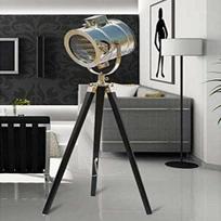 Senovinis prožektorių toršeras Prožektorius Chrome su mediniu trikojo namų dekoru