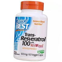 Trans-Resveratrolis su polifenoliais, Trans-Resveratrol 100, Doctor's Best 60 daržovių kepurėlių (70327001) 60vcaps
