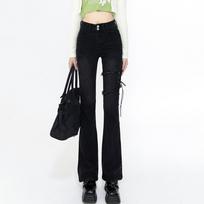 Lace Up Flare Jeans Women Summer Black Vintage High Waist Slim Skinny Pants Denim Trouser Streetwear Korean Fashion Y2K S juoda
