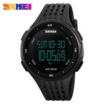 SKMEI Visiškai geriausi nauji vyriški ir moteriški vandeniui atsparūs sportiniai laikrodžiai treniruotėms lauke, skaitmeninis atgalinės atskaitos chronometras 1219 juoda
