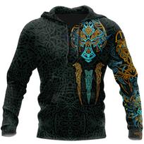 Madingas vikingų tatuiruotės simbolis 3D spausdintas unisex prabangus džemperis su gobtuvu pavasariui rudeniui gatvės laisvas puloveris kasdienis megztinis S
