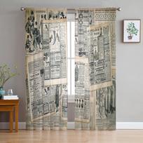 Reklama Laikraštis Retro permatomos užuolaidos Svetainės langas Tiulio užuolaidos miegamojo virtuvei Namų apdaila Voile užuolaidos W135 x H115cm x1