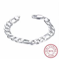 New Fashion 925 Sterling Silver Bracelet 12mm Wide Men's Figaro Chains 21cm For Men's Women Fine Jewelry