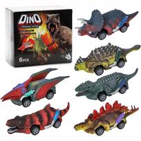 6 pakuotės Dinozaurų žaislų attraukiamų automobilių rinkinys, Dino žaislai 3 metų berniukams ir mažiems vaikams, Mini gyvūno figūrėlė Attraukiami automobiliai žaislai Dinozaurų žaidimai su T Rex 13x4x4cm
