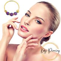 14k aukso nosies žiedo auskarų vėrimas su purpuriniu opalo brangakmeniu – kokybiškas auskarų vėrimas violetinė