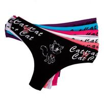 Seksualios G-string kelnaitės su animacinio kačiuko paveikslėliu, medvilninės thong kelnaitės moterims, T formos nugarėlė, Kawaii katė, 6 vnt./rinkinys M