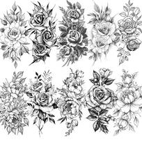 10 lapų gėlių laikinos tatuiruotės moterims rankos kojos netikros tatuiruotės lipdukas Realistiškas juodos rožės bijūnas gyvatė Seksualios tatuiruotės Kūno menas