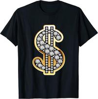 Dollar Sign Gold Deimantiniai Bling Unisex marškinėliai S