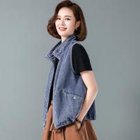 Western Style Denim Vest for Women's Spring and Autumn Styles, Loose Standing Collar, Short Camisole Vest for Women's Outerwear, Trendy L gray