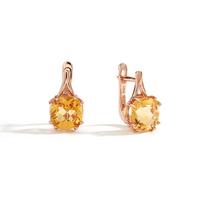 Bolaijewelry 925 prabos sidabrinis auskaras su užsegimu ir natūraliais citrino akmenimis, prabangus papuošalas, tinkantis kasdieniam dėvėjimui. M geltona