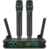 Belaidžio mikrofono sistema, UHF dviejų belaidžių dinaminių siųstuvų mikrofonų mikrofonų rinkinys, rankinis karaoke mikrofonas su imtuvu EU Plug