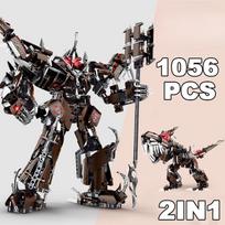 1056 vnt. 2 viename techninių šarvų robotas, karys riteris, statybiniai blokai tiranozauro modelio plytų žaislai suaugusiems, skirti dovanai