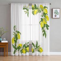 Citrusinių citrinų žiedų ir vaisių permatoma užuolaida svetainei, modernios voilo tiulio langų užuolaidos miegamajam, virtuvės užuolaidos 135W x 114H(cm)