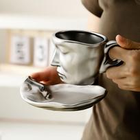 Arbatos puodelio ir lėkštės rinkinys Cappuccino Couple Face Kavos indai Sklandžiai Patvarus 8,8 uncijos žmogaus