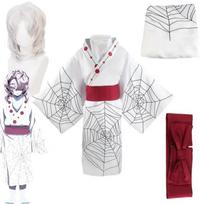 Nauji Anime Demon Slayer Kimetsu No Yaiba Spider Oni Ayaki Rui Cosplay Unisex Kimono Visas komplektas Helovino karnavaliniai kostiumai L-(Full set+wig)