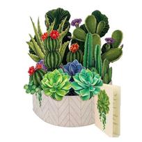 3D Pop-up Card Cactus Garden Eternal Flower Mother's Day Gift Birthday Gift Card With Card And Envelope. 1 pc