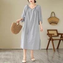 Plus size cotton vintage Stripe new in dresses for women casual loose long spring summer dress L