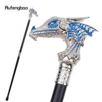 Auksinė mėlyna prabangi drakono galvutė vaikščiojimo lazdelė, madinga dekoratyvinė lazda Gentleman Elegant Cosplay lazdos rankenėlė Crosier 94 cm