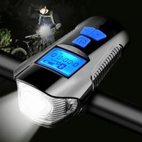 3 viename vandeniui atsparus dviračio žibintas, USB įkraunamas dviračio priekinis žibintas, vairas, dviračio priekinis žibintas / garsinis greičio matuoklis LCD ekranas mėlyna