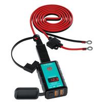 SAE USB adapteris, vandeniui atsparus motociklo USB telefono įkroviklis 6.8A maks. dvigubas USB QC3.0, greitas įkrovimas su voltmetro / išjungimo jungikliu, 3 montavimo būdai 6.66x3.8x2.13 juoda