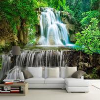 Sienų tapetai Nuotraukų tapetai 3D Green Forest Waterfall Natural Landscape Tapyba Tapetų freska 200 cm(W) x 140 cm(H)