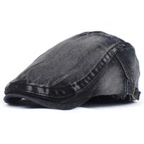 Paprasta skalbta džinsinė beretė, skrybėlė, vyriška, moteriška, pavasario vasara, smailėjanti plokščia kepuraitė. Adjustable juoda