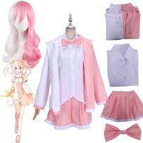 Anime Danganronpa Monomi Cosplay Pink Long Wig Monokuma JKUniform Hooded Jacket Girl Skirt Set Shirt Halloween Carnival Costumes XL-(Costume+Wig) pink