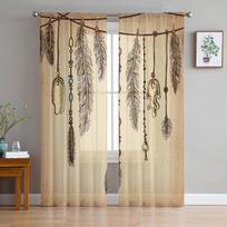 Plunksnos Tautinės Kultūros Linijos Retro Tiulio Skaidrios Langų Užuolaidos Svetainei Miegamajam Modernios Voile Organzos Užuolaidos W135 x H115cm x1