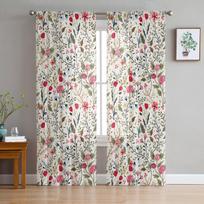 Spalvoti gėlės lapai šakos augalai tiulio langų užuolaidos svetainė organza permatoma voile užuolaida miegamasis virtuvė namų dekoras W135 x H115cm x1